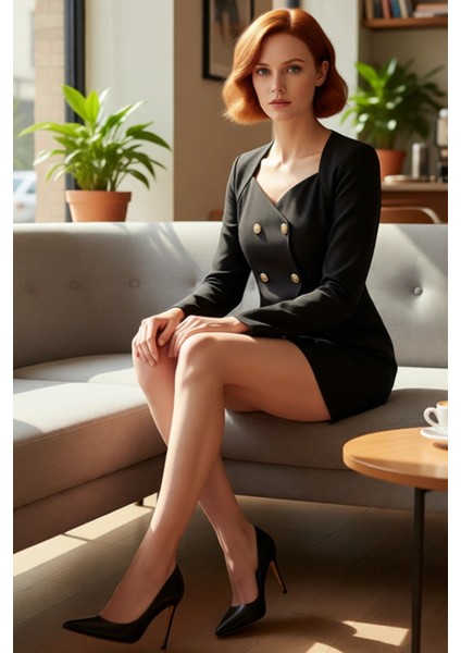 Kadın Kruvaze Yaka Dokuma Ceket Elbise Fashion Forward Detaylı Uzun Kollu Gündüz Gece Şık Kıyafet fiyatları