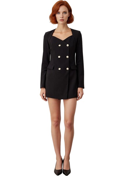 Kadın Kruvaze Yaka Dokuma Ceket Elbise Fashion Forward Detaylı Uzun Kollu Gündüz Gece Şık Kıyafet modelleri