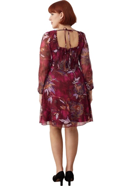 Kadın Büyük Beden A Line Şifon Geometrik Desenli Mini Kalp Yaka Balon Kol Ilkbahar Sonbahar Elbise fırsatları