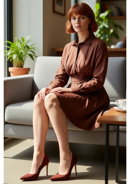 Kadın Kahverengi Düz Dokuma Gömlek Elbise Uzun Kol Mini Boy Şık ve Rahat Kış Kombinleri Için Ideal fiyatları