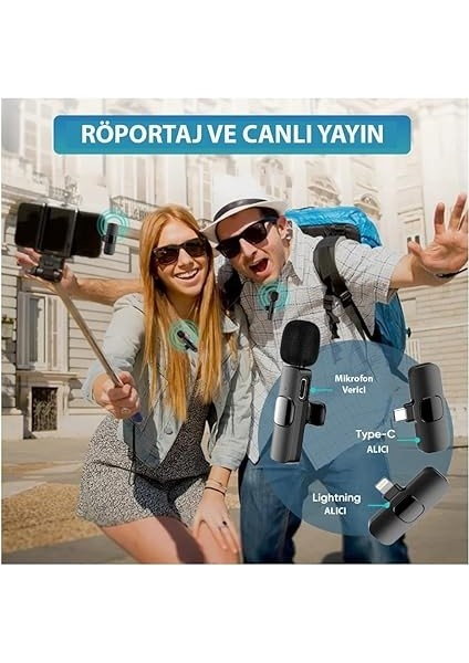 K9-D2 Lightning-Type-C Dönüştürücülü Wireless Kablosuz Çiftli Yaka Mikrofonu modelleri