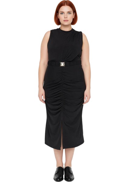 Kadın Bodycon Kesim Kolsuz Midi Elbise Düz Desen Örme Kumaş Detaylı Ilkbahar Sonbahar Şıklığı modelleri