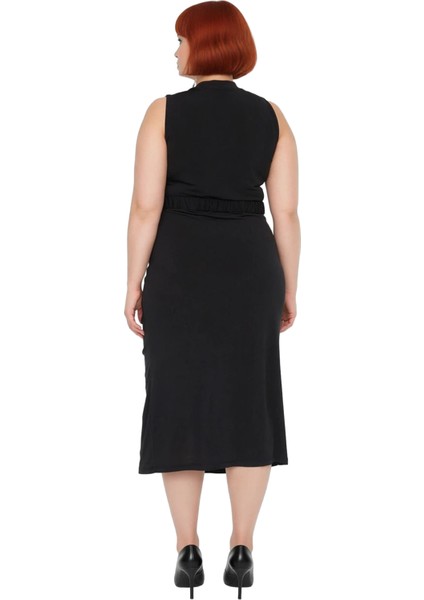 Kadın Bodycon Kesim Kolsuz Midi Elbise Düz Desen Örme Kumaş Detaylı Ilkbahar Sonbahar Şıklığı fırsatları