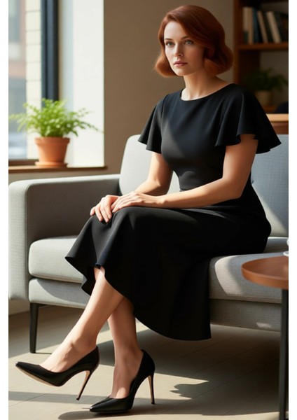 Kadın Büyük Beden Bodycon Midi Elbise Melek Kol Dokuma Kumaş Bisiklet Yaka Şık Günlük Stile Uygun fiyatları