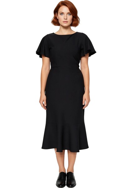 Kadın Büyük Beden Bodycon Midi Elbise Melek Kol Dokuma Kumaş Bisiklet Yaka Şık Günlük Stile Uygun modelleri