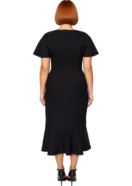 Kadın Büyük Beden Bodycon Midi Elbise Melek Kol Dokuma Kumaş Bisiklet Yaka Şık Günlük Stile Uygun fırsatları