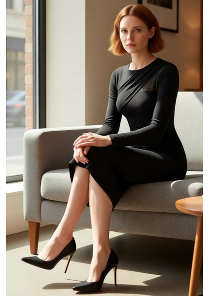 Kadın Bodycon Örme Midi Elbise Bisiklet Yaka Uzun Kol Şık ve Modern Kışlık Kokteyl Tasarımı fiyatları