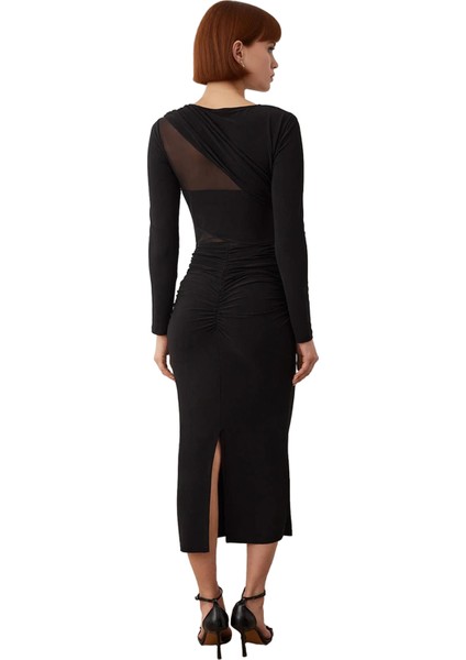 Kadın Bodycon Örme Midi Elbise Bisiklet Yaka Uzun Kol Şık ve Modern Kışlık Kokteyl Tasarımı fırsatları