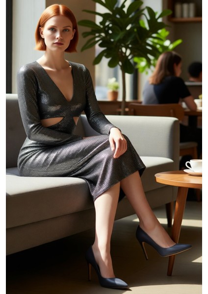 Kadın Bodycon Kesim Midi Boy Payetli Cut Out Detaylı V Yaka Abiye Elbise Özel Günler Için Ideal fiyatları