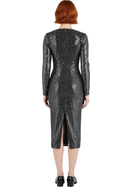 Kadın Bodycon Kesim Midi Boy Payetli Cut Out Detaylı V Yaka Abiye Elbise Özel Günler Için Ideal fırsatları