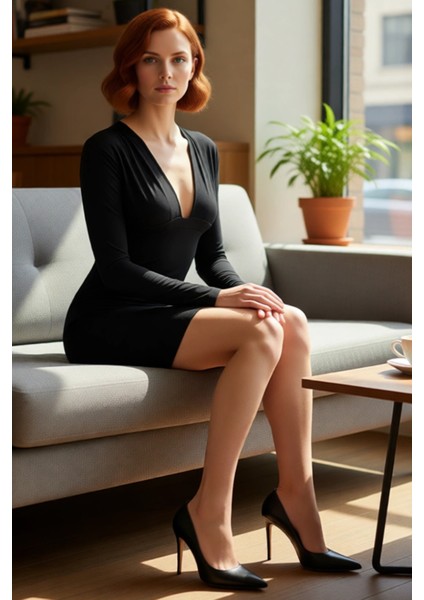 Kadın Uzun Kollu V Yaka Vücudu Saran Mini Elbise Şık Gece Davetleri Için Ideal Bodycon Kesim fiyatları