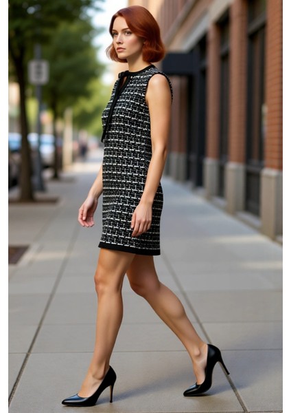 Kadın Kahverengi Dokulu Shift Kalıp Kolsuz Mini Triko Elbise Kış ve Sonbahar Şıklığı Için Ideal