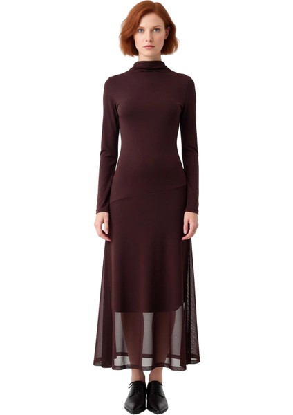 Kadınlar Için A Kesim Dik Yaka Uzun Kollu Örme Midi Elbise Şık ve Konforlu Giyim Deneyimi Kaliteli modelleri