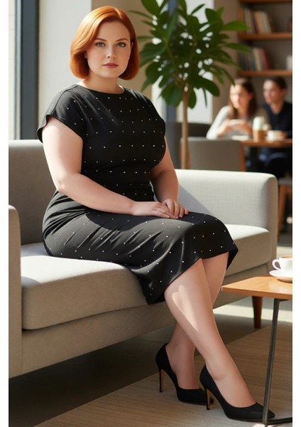 Kadın Büyük Beden Taş Işlemeli Şık Parti Mezuniyet Elbisesi Kayık Yaka Dokuma Diz Boyu Zarif Kesim fiyatları