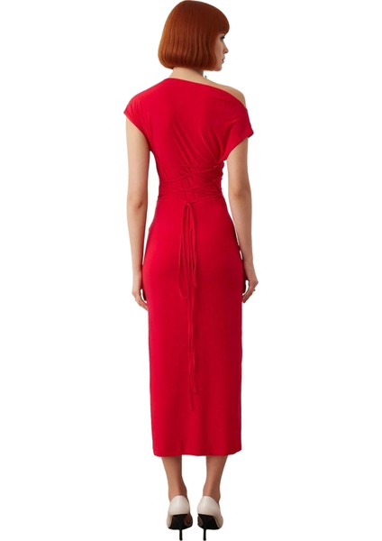 Kadın Tek Omuz Drapeli Midi Abiye Elbise Özel Günler Için Kayık Yaka A Line Kokteyl Şıklığı Sunar. fırsatları