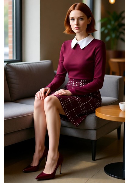 Kadın Gömlek Yaka Ekose Kareli Tüvit Dokuma A Line Elbise Kış Kombinleri Için Ideal Bir Seçim fiyatları