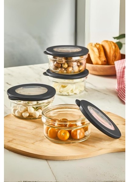 Life 4 Adet 415 ml Silikon Kapak Cam Kahvaltı Seti Saklama Kabı MIT1086