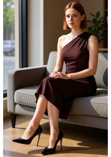 Kadın Bodycon Tek Omuz Midi Elbise Drapeli Şık Tasarımıyla Esnek Örme Kumaş Konforu Sunuyor fiyatları