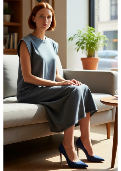 Kadınlar Için %100 Pamuk Yıkamalı Bisiklet Yaka Midi Boy Rahat Kesim Ay Kol T Shirt Elbise fiyatları