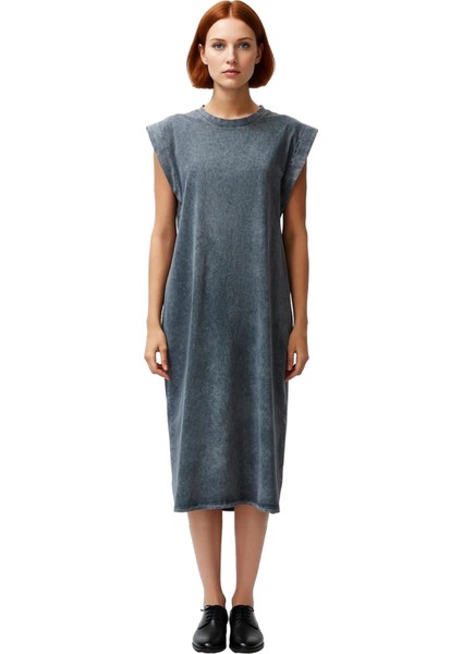 Kadınlar Için %100 Pamuk Yıkamalı Bisiklet Yaka Midi Boy Rahat Kesim Ay Kol T Shirt Elbise modelleri