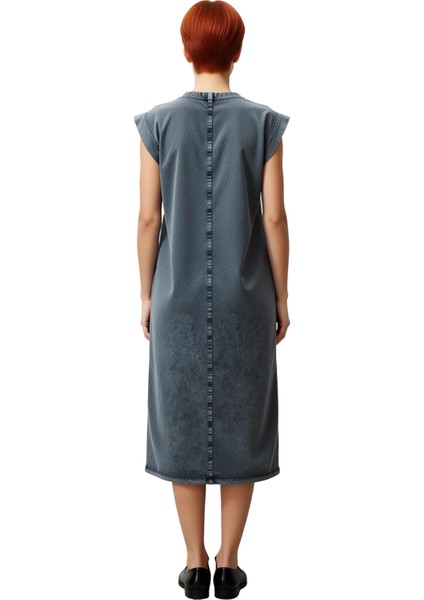 Kadınlar Için %100 Pamuk Yıkamalı Bisiklet Yaka Midi Boy Rahat Kesim Ay Kol T Shirt Elbise fırsatları