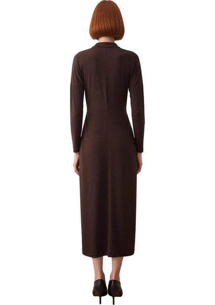 Kadın Dik Yaka Uzun Kollu Sandy Örme Bodycon Maxi Elbise Şık Toka Detaylı Günlük Kombinler Için fırsatları