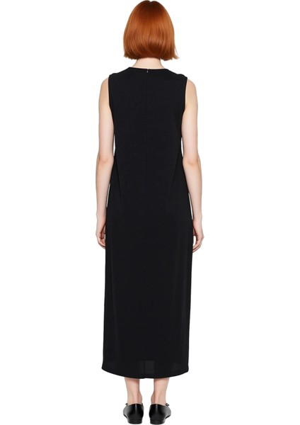 Kadın Shift Kalıp Aerobin Dokuma Düz Maxi Elbise Kolsuz Bisiklet Yaka Günlük Şıklık Sunuyor fırsatları