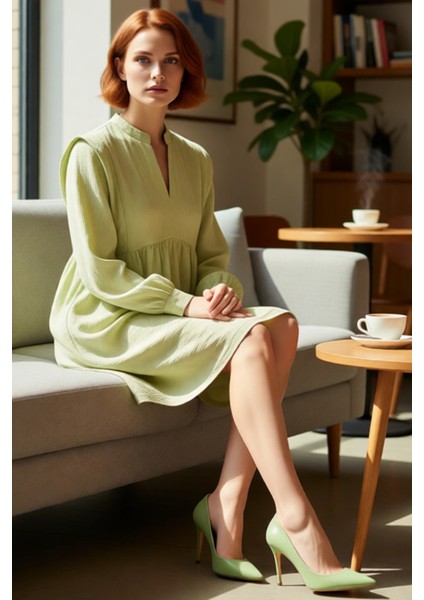 Kadın Shift Kalıp Hakim Yaka Balon Kol Düz Dokuma Mini Elbise Ilkbahar Sonbahar Için Ideal Seçim fiyatları