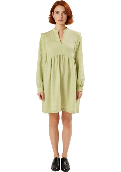 Kadın Shift Kalıp Hakim Yaka Balon Kol Düz Dokuma Mini Elbise Ilkbahar Sonbahar Için Ideal Seçim modelleri