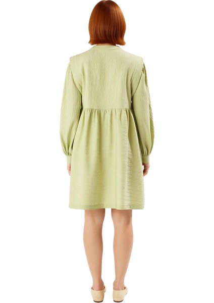 Kadın Shift Kalıp Hakim Yaka Balon Kol Düz Dokuma Mini Elbise Ilkbahar Sonbahar Için Ideal Seçim fırsatları