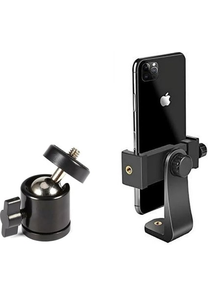 Telefon Tripod Tutucu Başlık + Tripod 90° Yönlendirme Aparatı 360 Derece Dönebilen Başlık Tüm Tripodlara Uyumlu Metal Mafsal Aparatı P231 (P231 Telefon Tutucu + Mafsal)