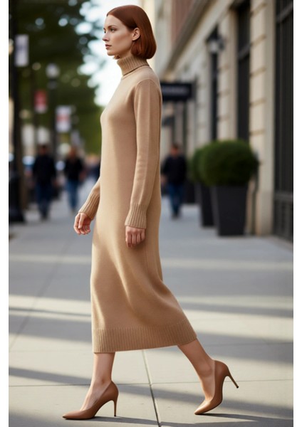 Kadınlara Özel Düz Desen Balıkçı Yaka Midi Triko Elbise Kış Sezonu Için Modern ve Trend Kaliteli fırsatları