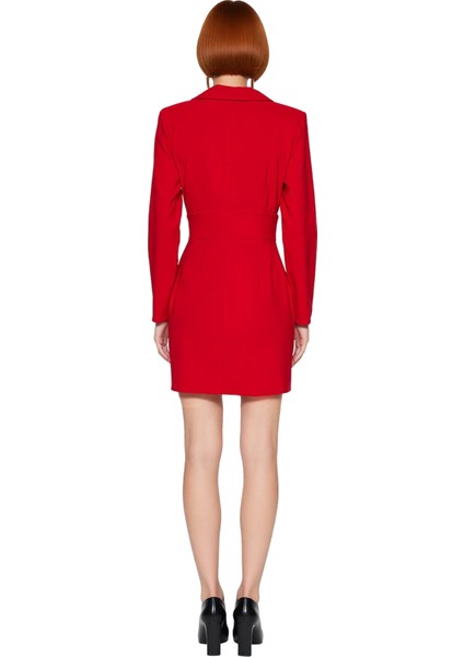 Kadın Kruvaze Ceket Yaka Mini Elbise Dokuma Kumaşıyla Smart Iş Görünümü Sunar Kaliteli fırsatları