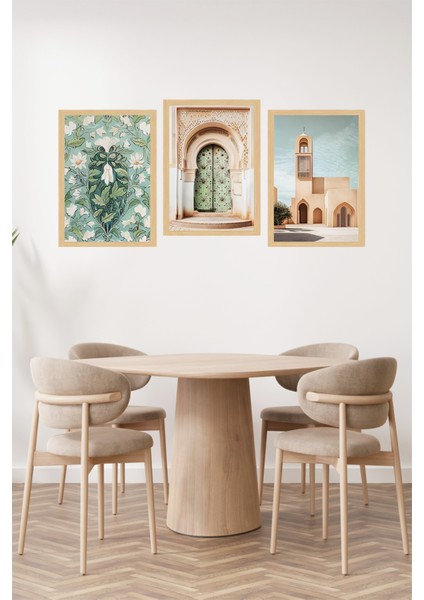 🎨 Doğu Esintili Mimari & Çiçek Desenli 3'lü Tablo Seti 🏛️🌿🌸 (Çerçeve Efektli)🌟 CRVS1217 13 x 17 fiyatları