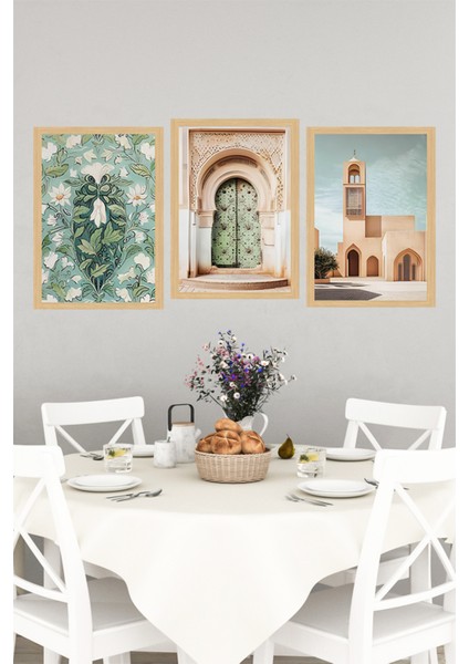 🎨 Doğu Esintili Mimari & Çiçek Desenli 3'lü Tablo Seti 🏛️🌿🌸 (Çerçeve Efektli)🌟 CRVS1217 13 x 17 indirimleri