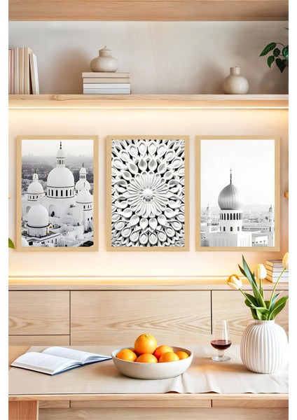 🕌 Islami Mimari ve Geometrik Sanat Temalı 3'lü Tablo Seti – Modern Çerçeve Görünümlü 🖼️🌟 CRVS1216 13 x 17