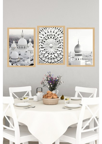 🕌 Islami Mimari ve Geometrik Sanat Temalı 3'lü Tablo Seti – Modern Çerçeve Görünümlü 🖼️🌟 CRVS1216 13 x 17 indirimleri