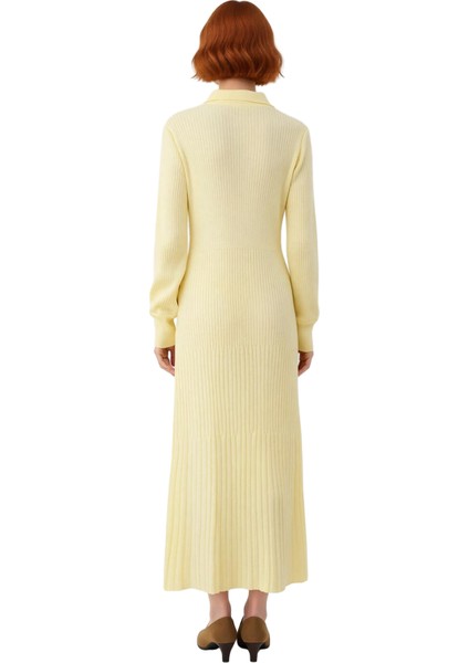 Kadın A Line %100 Akrilik Ribana Triko Maxi Elbise Polo Yaka ve Metal Düğmeli Tesettür Kışlık Giyim fırsatları