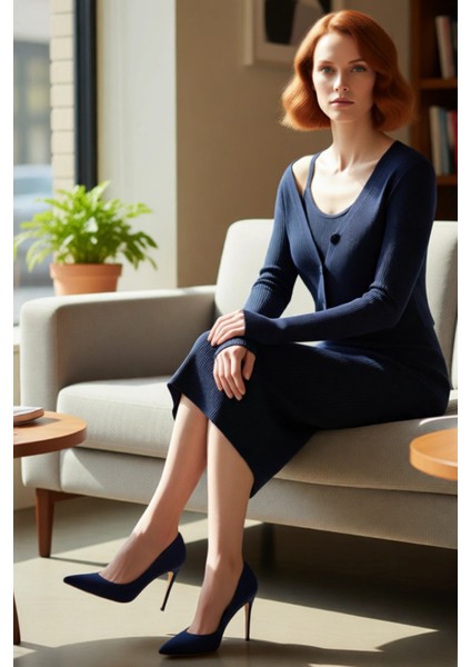 Kadın Bodycon Düz Triko Midi Elbise Uzun Kollu V Yaka Günlük Şık ve Rahat Kombinler Için Kaliteli fiyatları