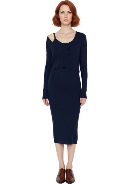 Kadın Bodycon Düz Triko Midi Elbise Uzun Kollu V Yaka Günlük Şık ve Rahat Kombinler Için Kaliteli modelleri