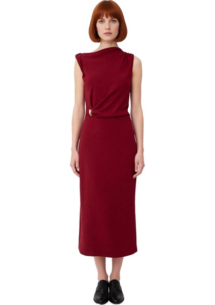 Kadın Shift Kalıp Aksesuar Detaylı Aerobin Dokuma Midi Elbise Şık ve Konforlu Günlük Kullanım Için modelleri