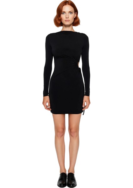 Kadın Lacivert Bodycon Kalıp Uzun Kollu Cut Out Detaylı Şık Gece Elbisesi Kış Sezonu Için Ideal modelleri