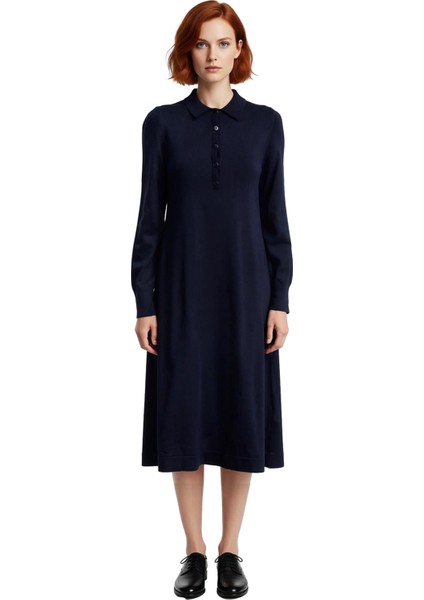 Kadın Triko Midi Polo Yaka Uzun Kollu Şık Shift Kalıp Elbise Casual ve Konforlu Günlük Kullanım Için modelleri