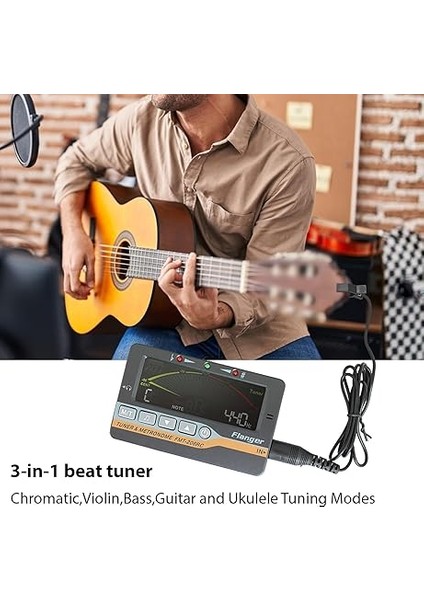 Kromatik Gitar Bas Keman Ukulele Için Gitar Akort Cihazı Renkli Ekran Taşınabilir Gitar Akort Cihazı 6.35MM Fişli Manyetik Klipsli Profesyonel 3'ü 1 Arada Akort Cihazı Siyah 10X6,2X1,5 cm indirimleri