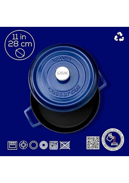 Trendy Çok Amaçlı 28 cm Döküm Demir Yayvan Tencere Mavi fırsatları