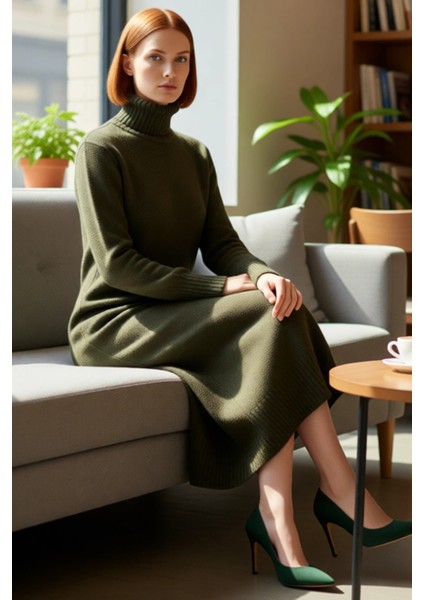 Kadınlara Özel Düz Desen Balıkçı Yaka Midi Triko Elbise Kış Aylarının Rahat ve Şık Seçimi Kaliteli fiyatları