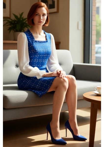 Kadın Ekose Kare Yaka A Kesim Mini Dokuma Elbise Tüvit Kumaş Gündüz Gece Şıklığıyla Kışlık Stil fiyatları