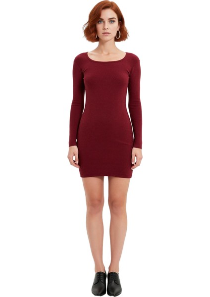 Kadınlar Için Havuz Yaka Uzun Kollu Bodycon Fitilli Mini Elbise Şık Kışlık Günlük Stil Ideal modelleri