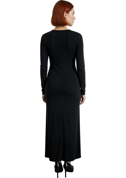 Kadın Şık Bodycon Drapeli Anvelop Maxi Elbise Uzun Kollu Bisiklet Yaka Kış Sezonu Için Mükemmel fırsatları