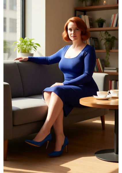 Kadın Büyük Beden Bodycon Fitilli Triko Elbise Uzun Kollu Midi Boy Kare Yaka Şık Tasarım Kaliteli fiyatları